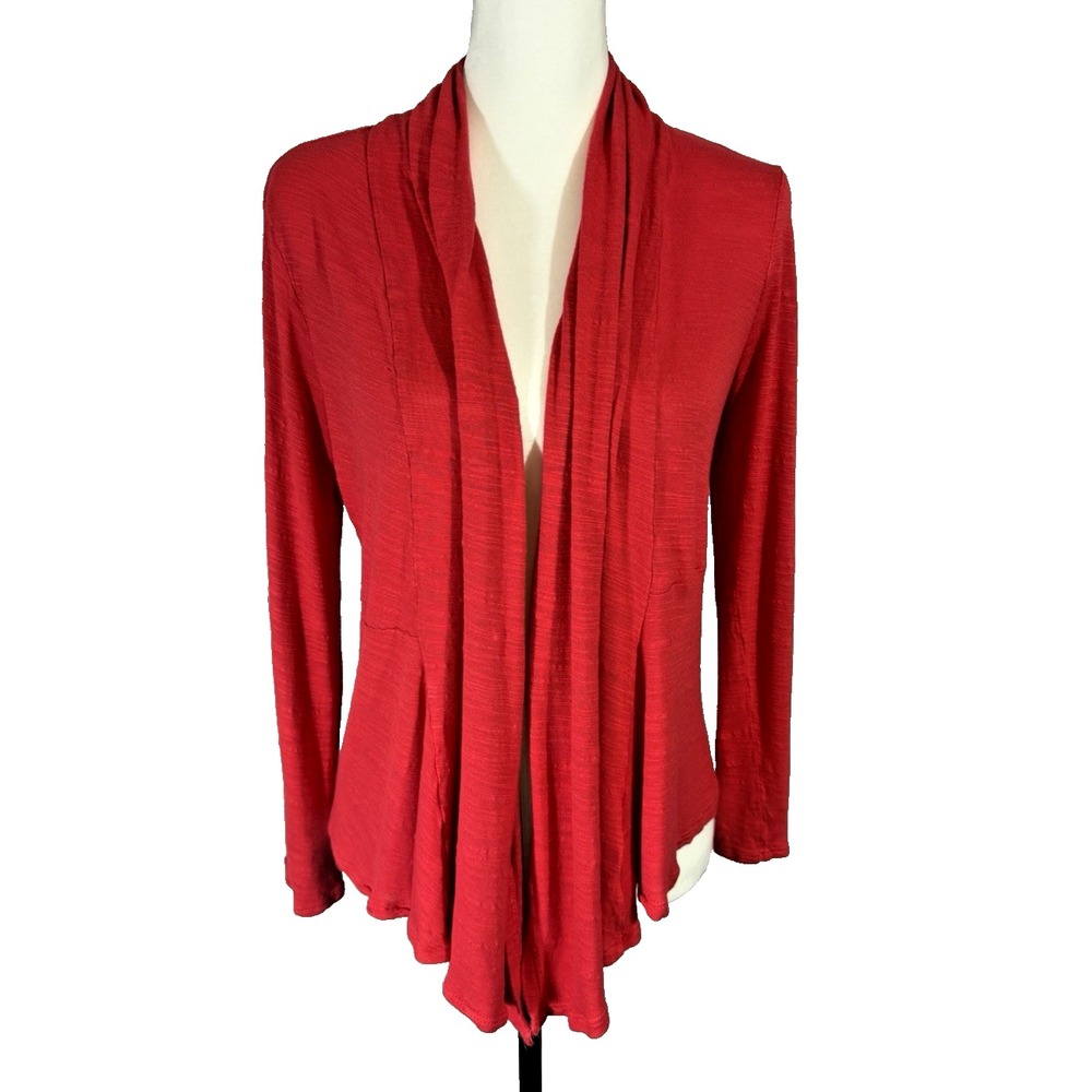 by CHICOS Red Slub Cardigan Top Lightweight Draped Soft Long Sleeve 1 Medium